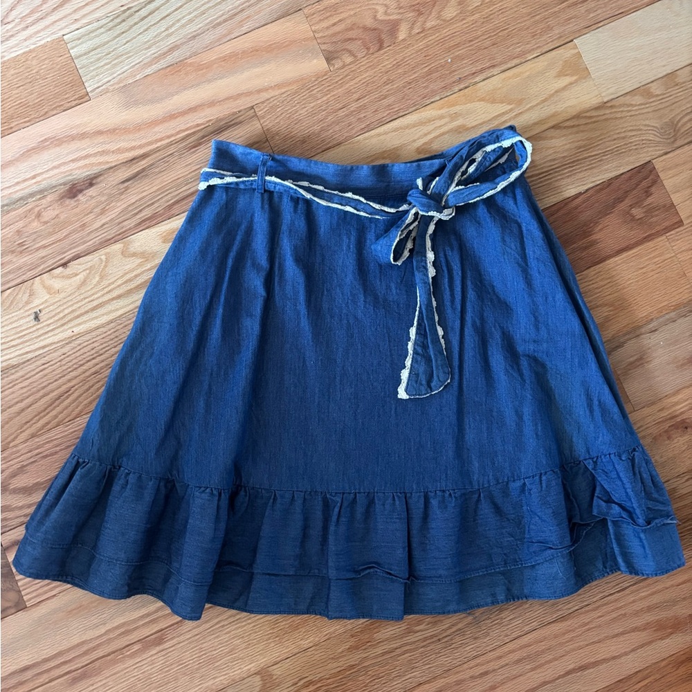 Modcloth Chambray A-Line Tie Belted Skirt